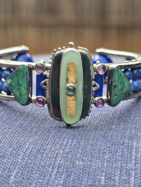 Michael Boyd Jewelry - Michael Boyd Artisan Mosaic Cuff Bracelet 18K 22K Gold Sterling Lapis Chrysopras